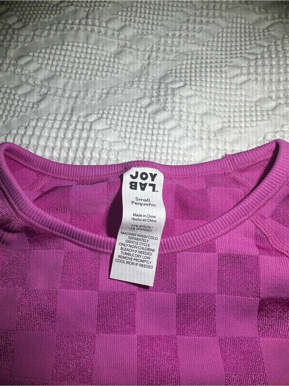 Joy Labs Pink Women's Long Sleeve Jacquard Seamless Checkered Workout Top - Picture 8 of 8